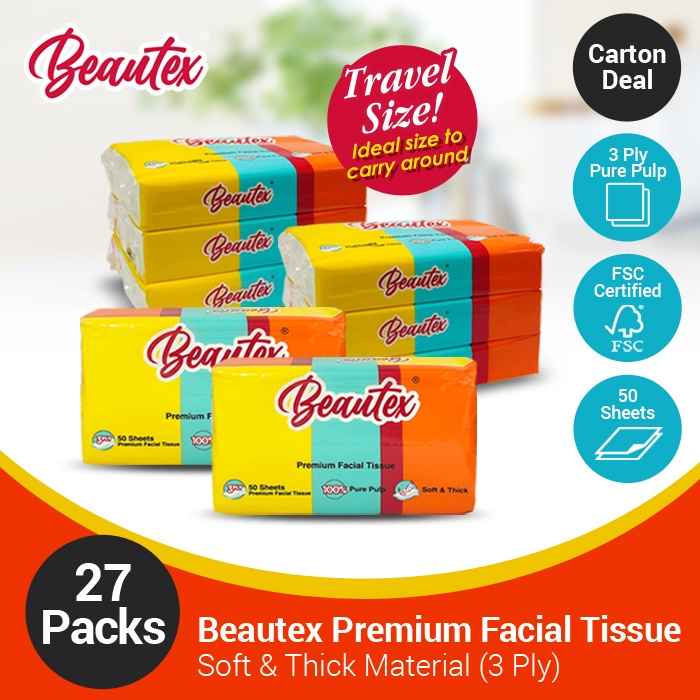 Beautex 3 Ply Travel Pack Facial Tissue 3 Packs x 50S (Bundle of 9 ...