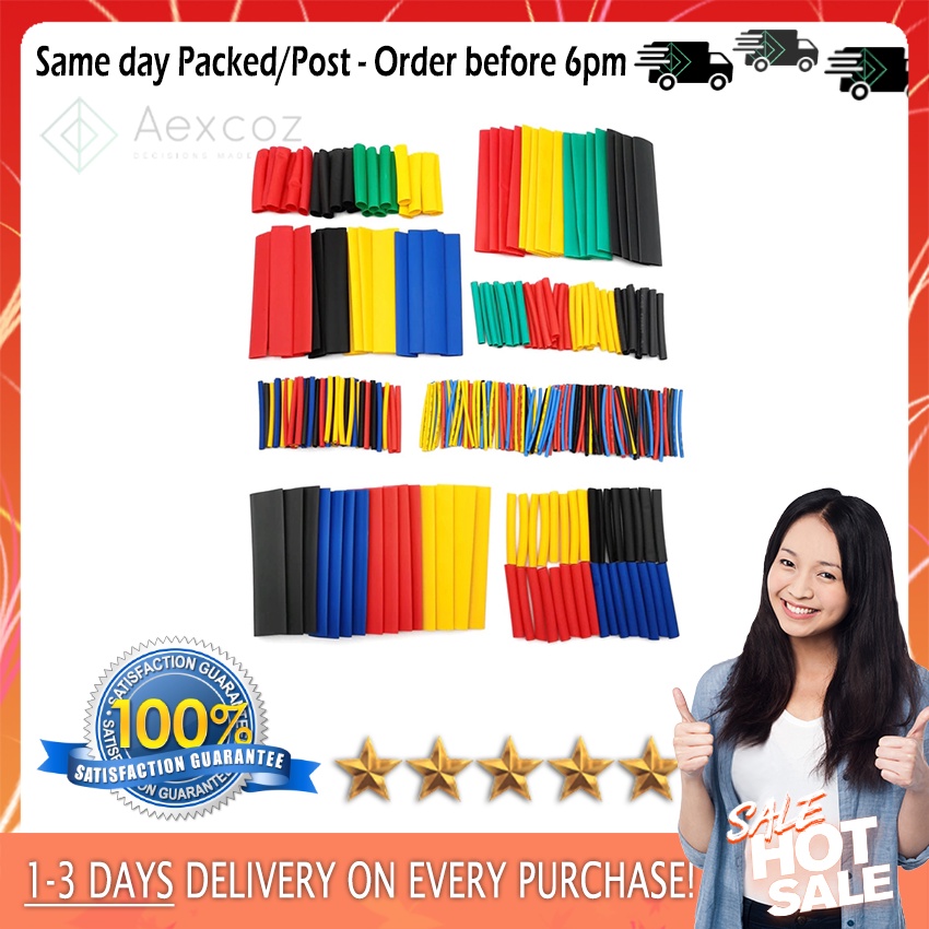 ?[Local Seller]?328Pcs/set 8 Sizes Sleeving Wrap Wire Car Electrical Cable Tube kits Heat Shrink Tube Tubing Polyolefin