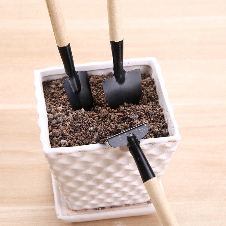 3pcs/set Mini Shovel Rake Wooden Handle Metal Head For Flowers Potted ...