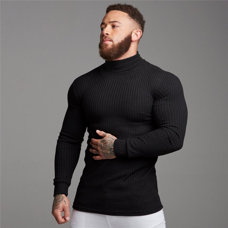 Mens casual turtleneck slim on sale fit