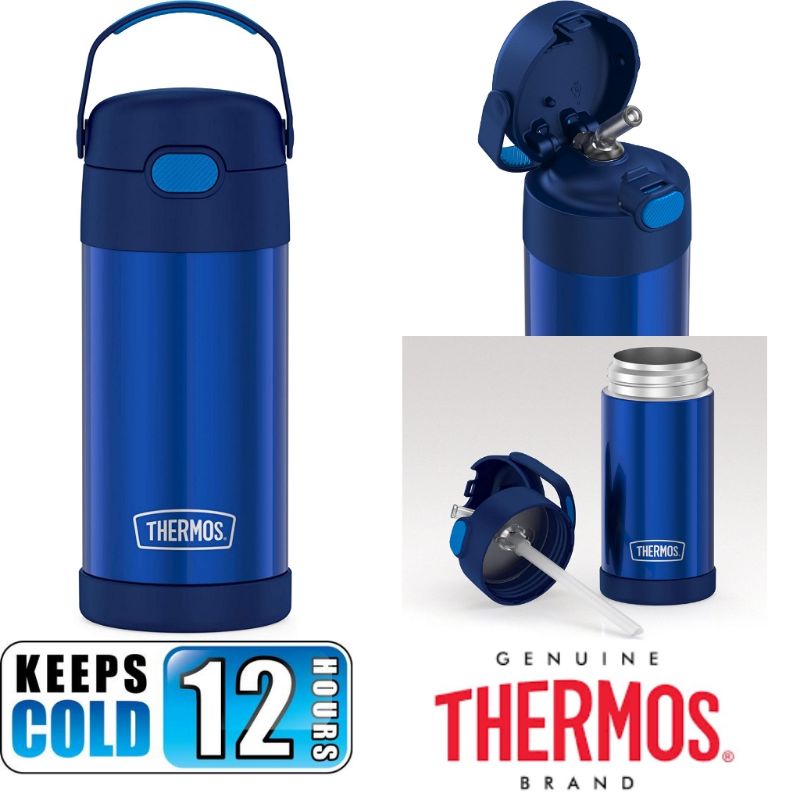 Thermos 12 Ounce Funtainer Blue Stainless Steel Vacuum Insulated Straw