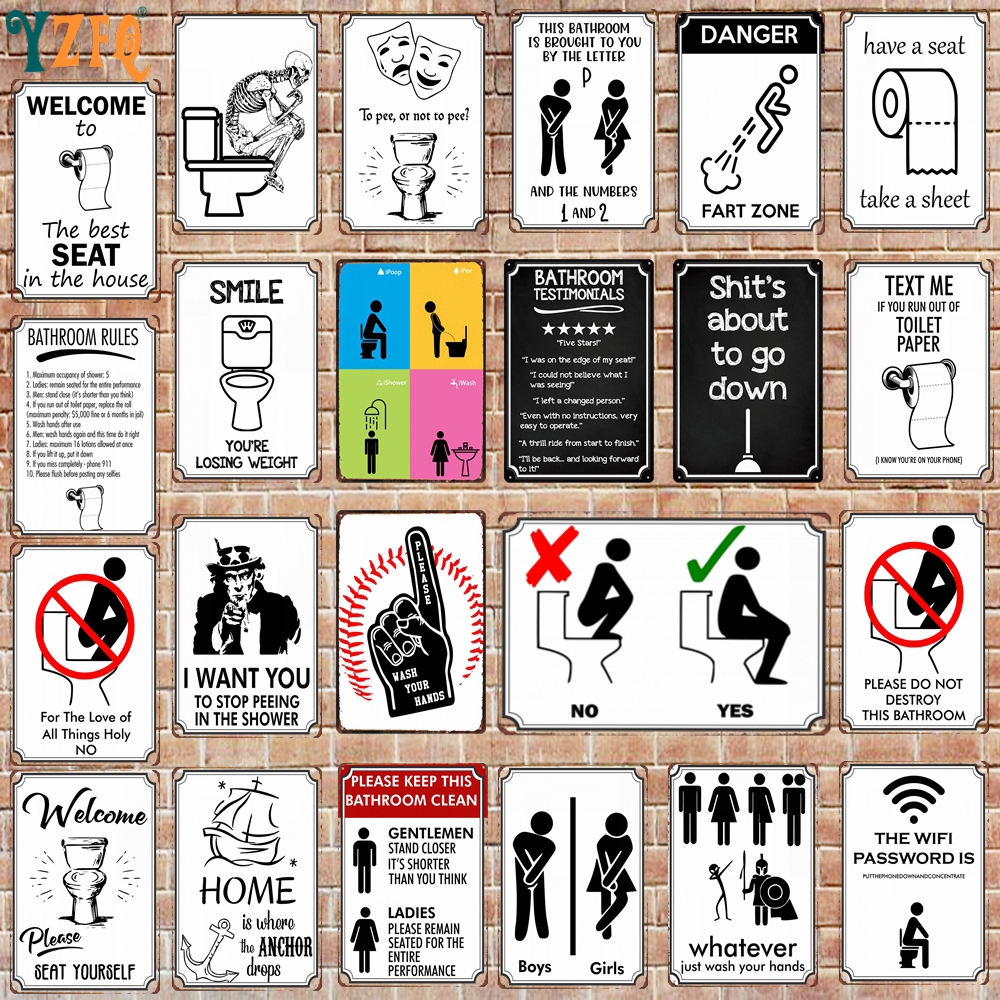 2020 【YZFQ】Bathroom Rules Plaque Metal Vintage Funny Toilets Tin