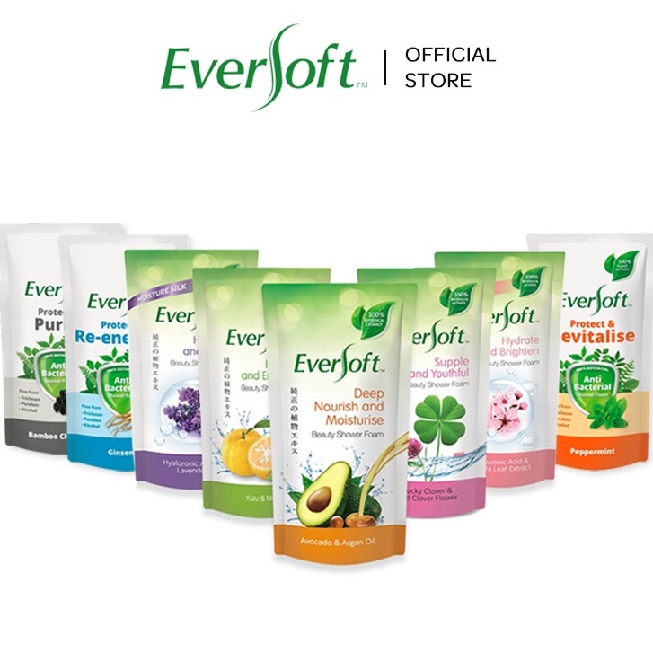 EVERSOFT Botanical Anti Bacteria Shower Foam Refill 600ml Shopee