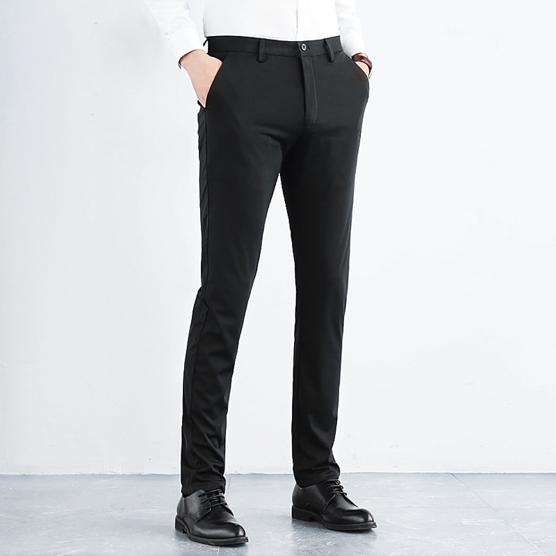 Size 28-40 Men's Formal Pants Office Slim Fit Black Long Trousers