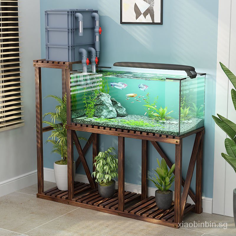 Solid Wood Lift Rack Flower Rack Floor Fish Tank Base Base Cabinet