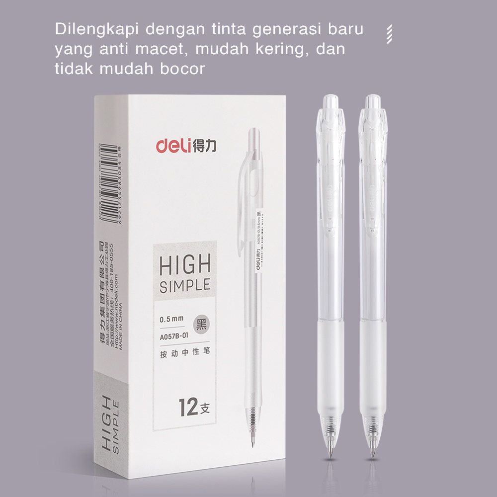 Deli Gel Pen Pulpen Gel Retractable Tinta Hitam 0.5mm A057B-01 - Gambar 3