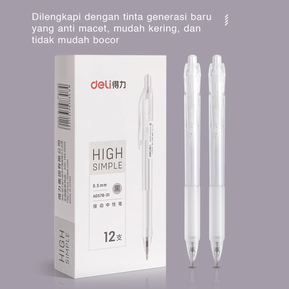 Deli Gel Pen Pulpen Gel Retractable Tinta Hitam 0.5mm A057B-01 - Gambar 3
