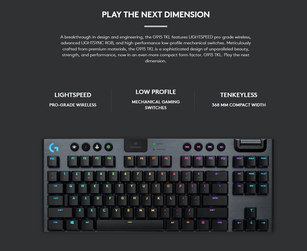 LOGITECH G915 TKL LIGHTSPEED WIRELESS RGB MECH KEYBOARD with GL ...