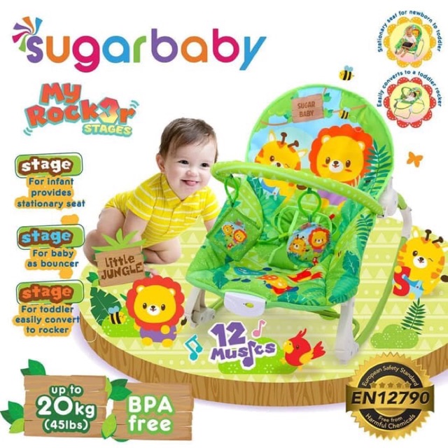 Sugar baby little bouncher jungle my rocker 3 recline stages boucher ...