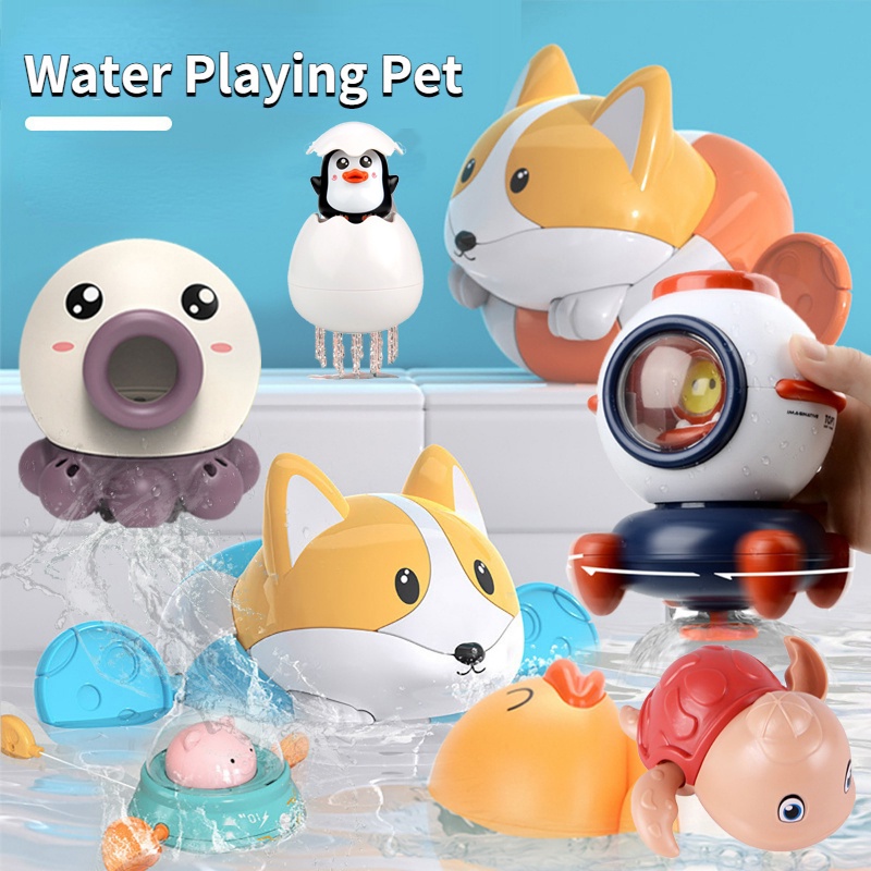 Baby Bath Toys Summer Baby Showering Play Water Chain Clockwork Cute Pet Corgi Swimming Rotating Water Spray Children's Bath Toys