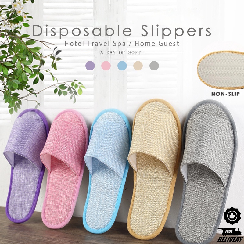 Disposable Slippers Non-Slip Hotel Travel Spa Home Guest Overlay Linen ...