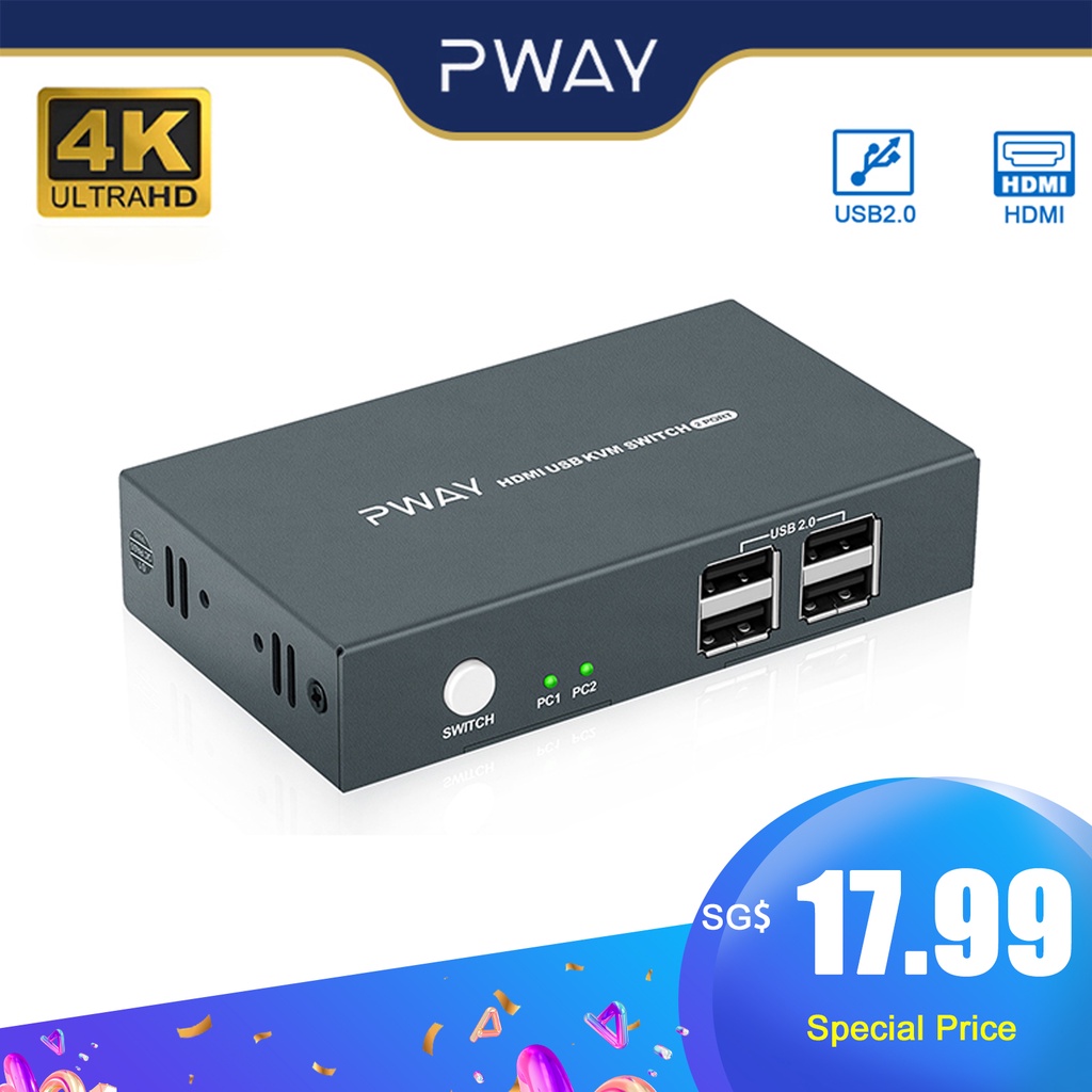 PWAY KVM Switch HDMI USB Splitter Support Resolution Max Up To 4K30Hz
