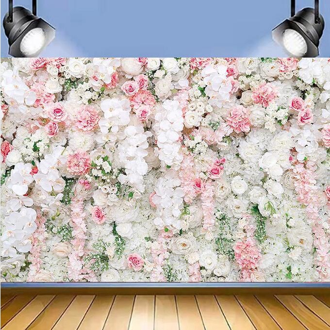 Flower Wall Background White Pink Rose Floral Backdrop Bridal Shower ...