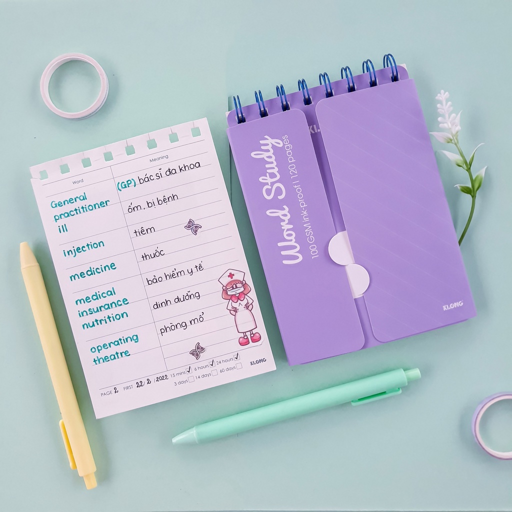 Klong Word Study A6 vocabulary notebook 120 pages Pastel cover MS916 ...