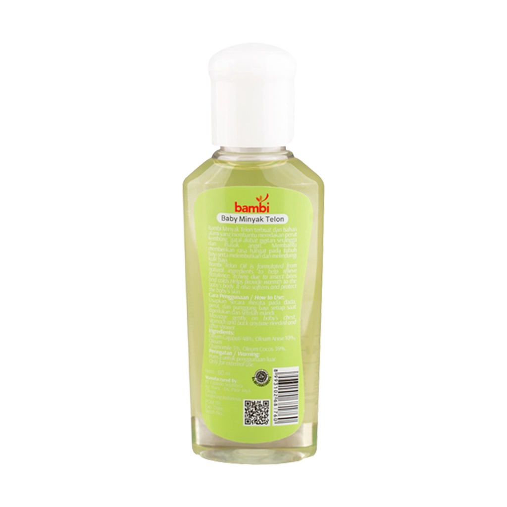 Bambi Baby Minyak Telon 60ml 0+ / Minyak Telon kulit Normal - Sensitif / Menghangatkan Tubuh, Meredakan gejala kembung pada anak - Gambar 3