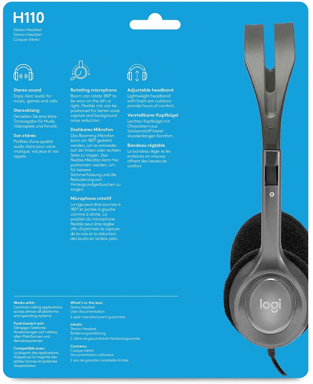 Logitech H110 Stereo Headset with Adjustable Headband, Dual 3.5