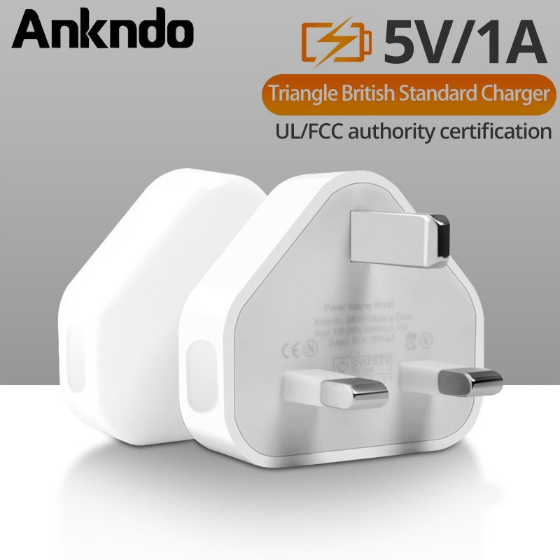 [Ready Stock] Ankndo Phone Charger USB UK 3 Pin Regulatory 5V 1A Universal Travel Charging Head USB Power Adapter