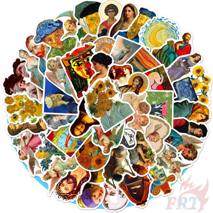 50Pcs/Set Famous Art Paintings Series 03 Stickers Mucha Claude Monet ...