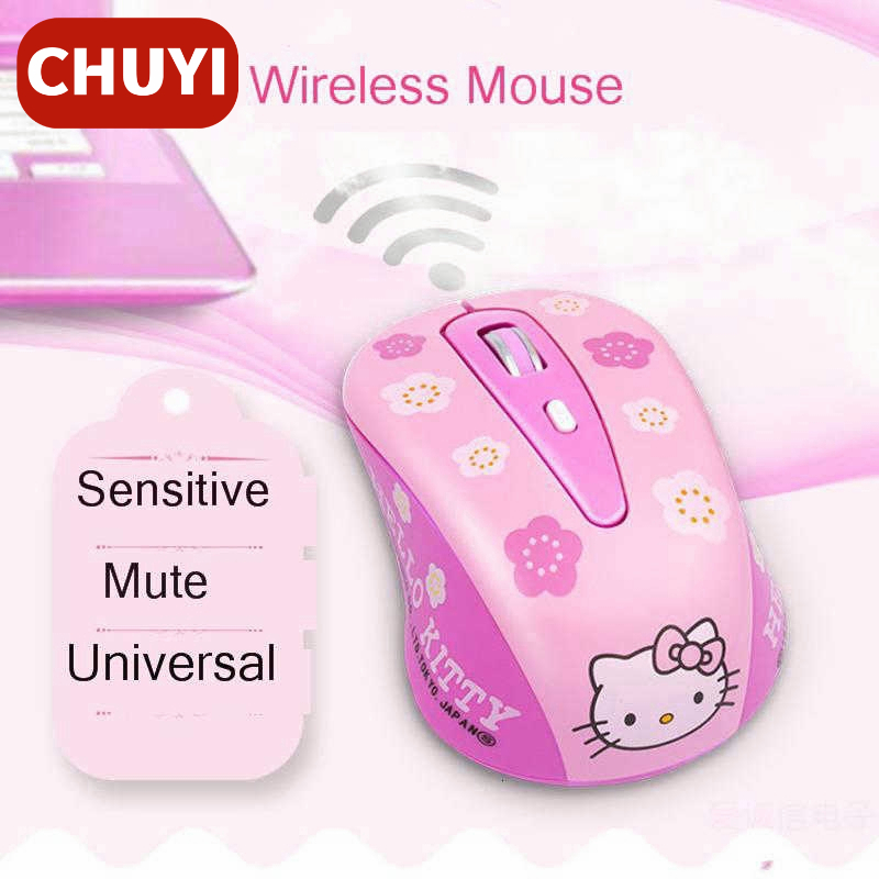 CHYI Cute Hello Kitty Mute Wireless Mouse 2.4G USB Optical