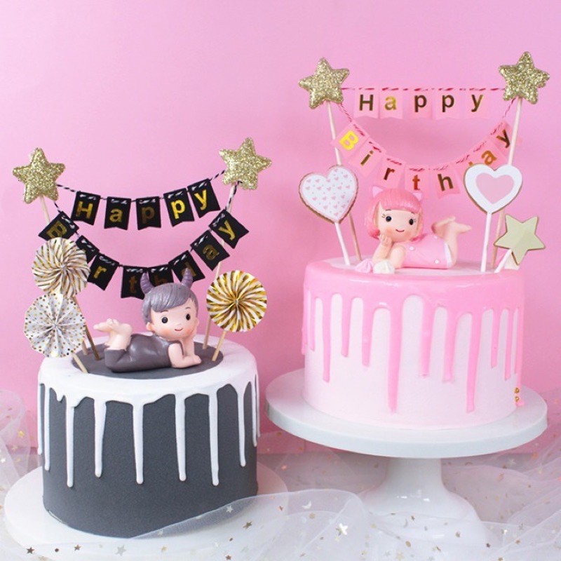 Mini Happy birthday banner buntings cake topper | Shopee Singapore