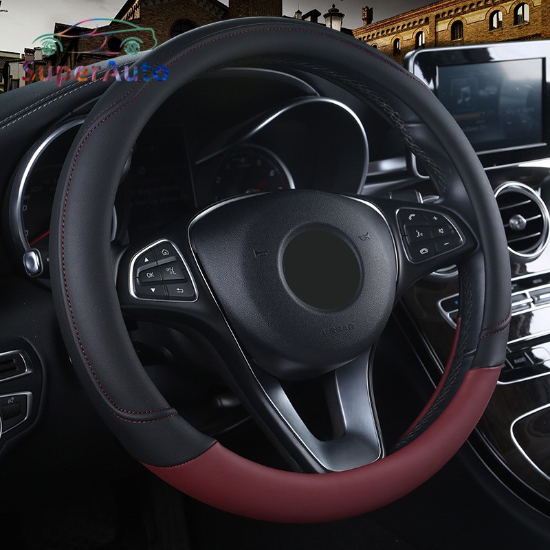 SuperAuto Car Steering Wheel Cover Universal 38CM Anti-Slip Leather Auto Car Styling Steering Wheel Protective Cover