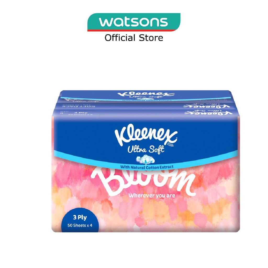 KLEENEX Kleenex Ultra Soft 3 Ply Facial Tissues Soft Pack 50 sheets x 4 packs (Lifestyle