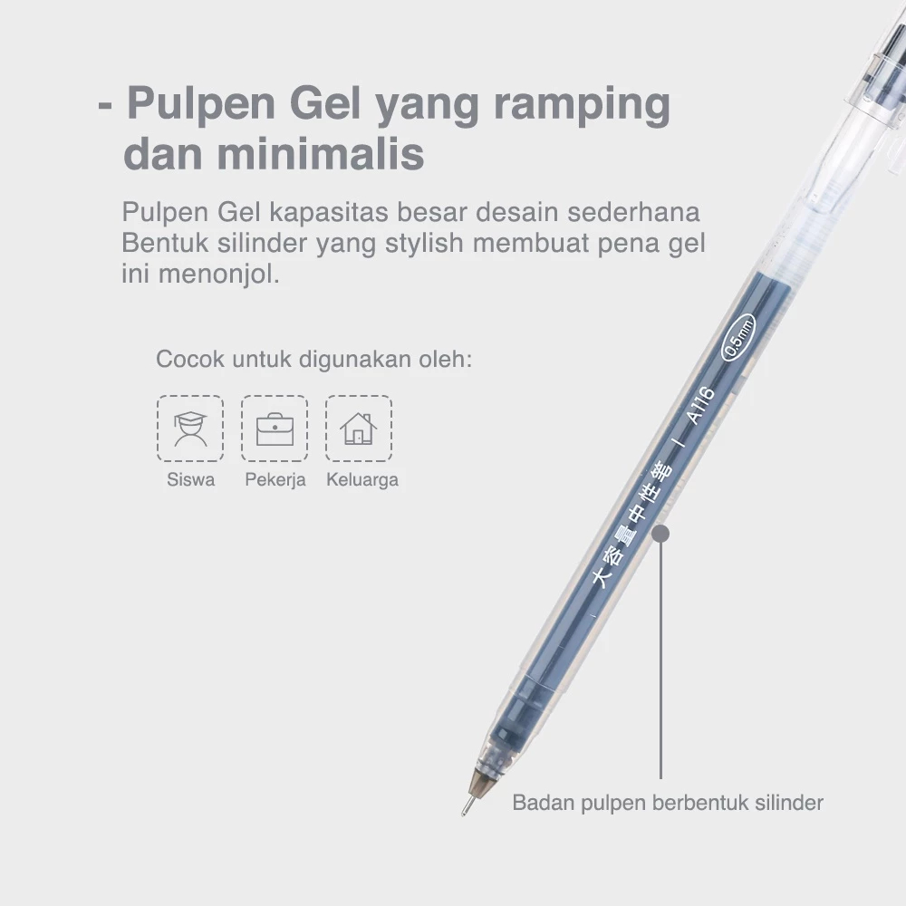 Deli Gel Pen Pulpen Gel kantor kuliah sekolah Warna Hitam Biru Merah 0.5mm warna cerah terang penulisan tulisan halus kapasitas tinta besar LARGE INK CAPACITY, nyaman di genggam anti bocor tidak macet dan tidak luntur  A116 - Gambar 4