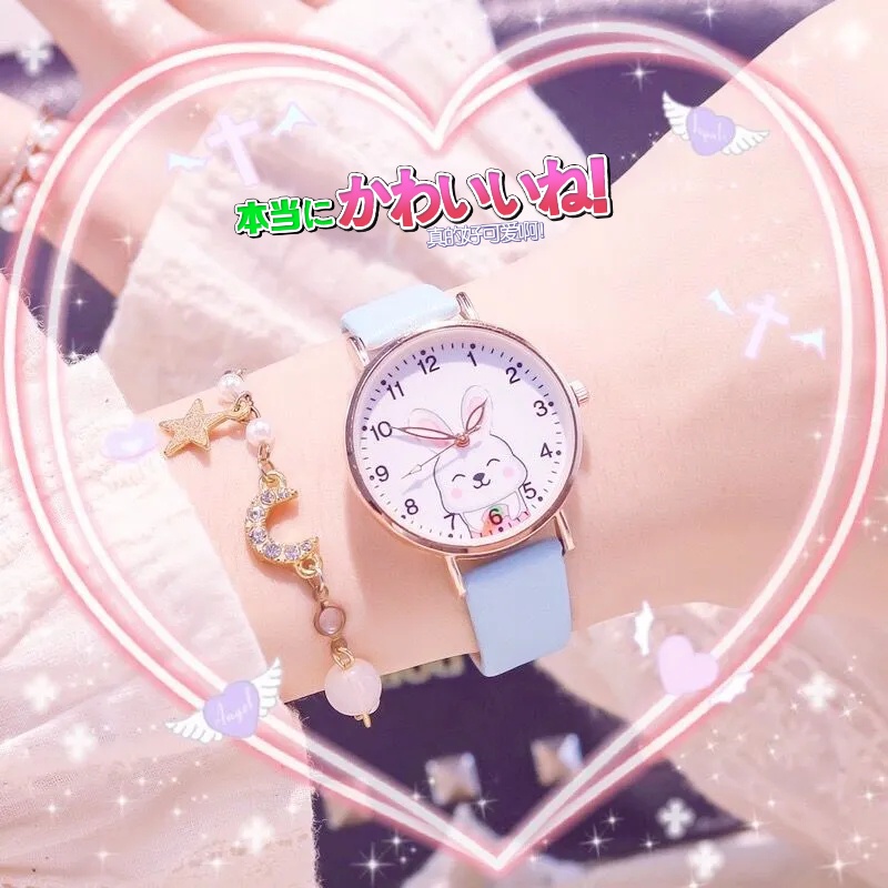 Kids Gift] Cute Bunny Girls Watches Waterproof Leather Analog