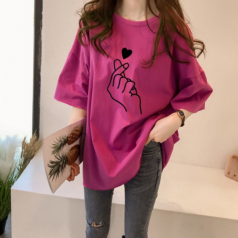 Korean Style T Shirt For Women 2026.New year blouse's Tops Pure cotton summer loose oversized short sleeve ...