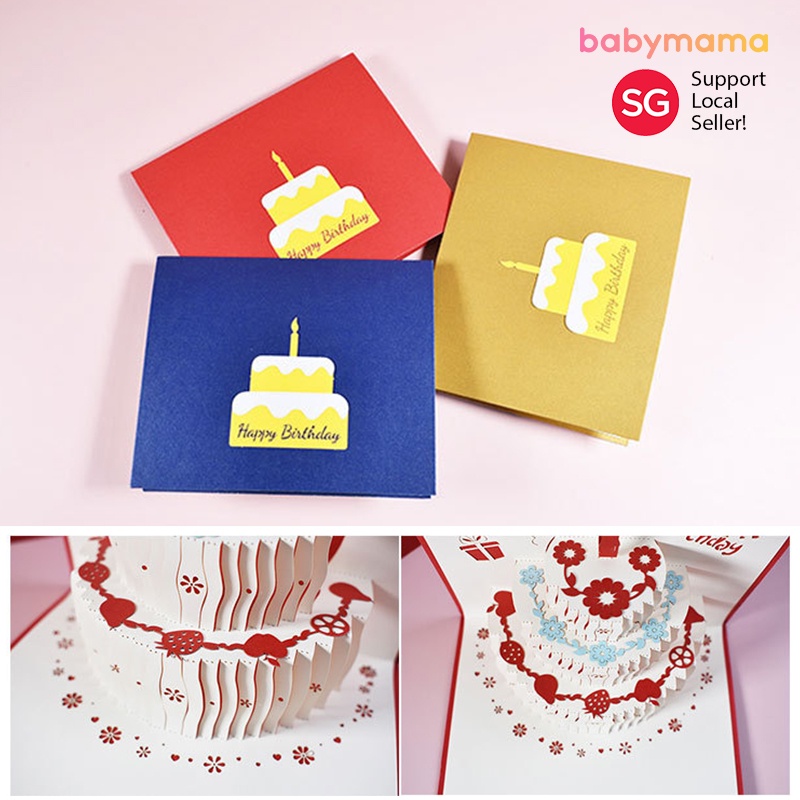 3d Pop Up Greeting Cards With Envelope Happy Birthday Celebration Gold Blue Red