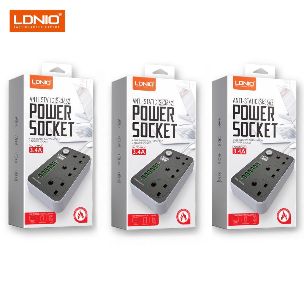 [Genuine] LDNIO SK3662 Power Socket with UK 3 Pin + 6 USB Fast Charger ...