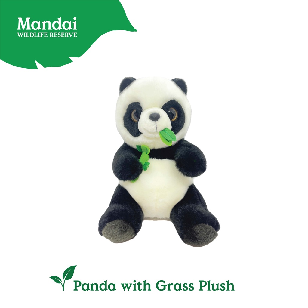 Panda with Grass Plush Smiling Animal Stuffed Toys 100 Recycled