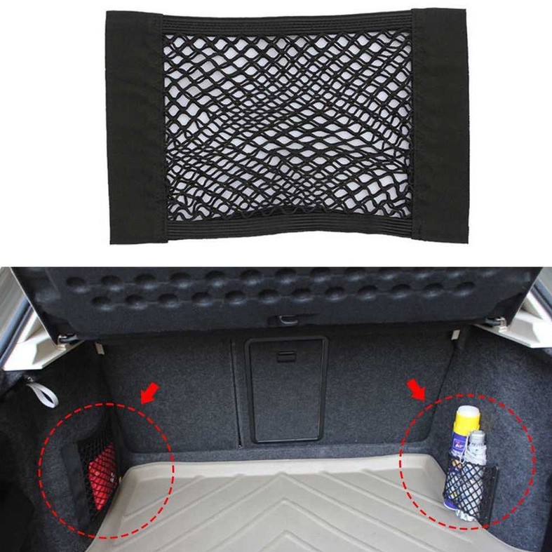 (in stock)Magic Tape Car Trunk Seat Back Mesh Elastic Pocket Storage Bag