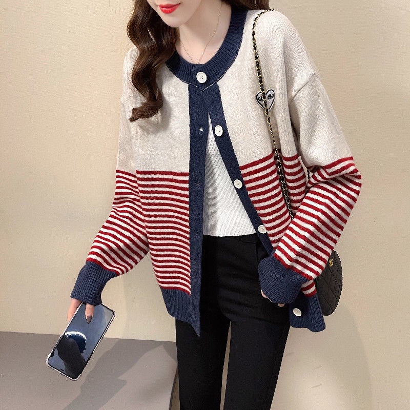 Lazy Style Women's Clothes Loose Color Blocking Striped Women