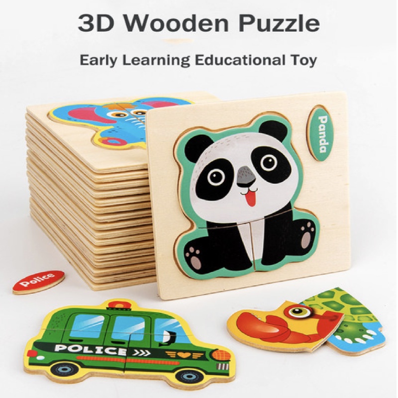 Wooden Toys Small Size 3D Puzzle Cartoon Cognitive Jigsaw Puzzle Kids ...