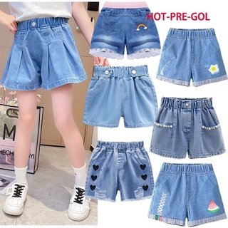 3-13 Years Kids Girl Shorts Summer Heart Print Denim Short Pants