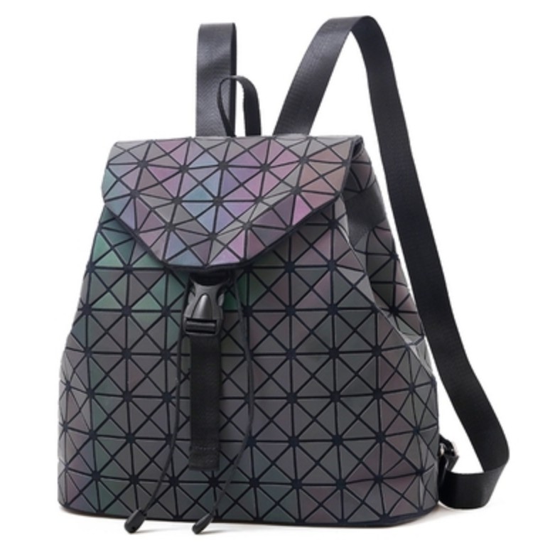 School backpack fashion bag shiny luminous geometric lattice holographic flash reflective effect bag Shopee Singapore