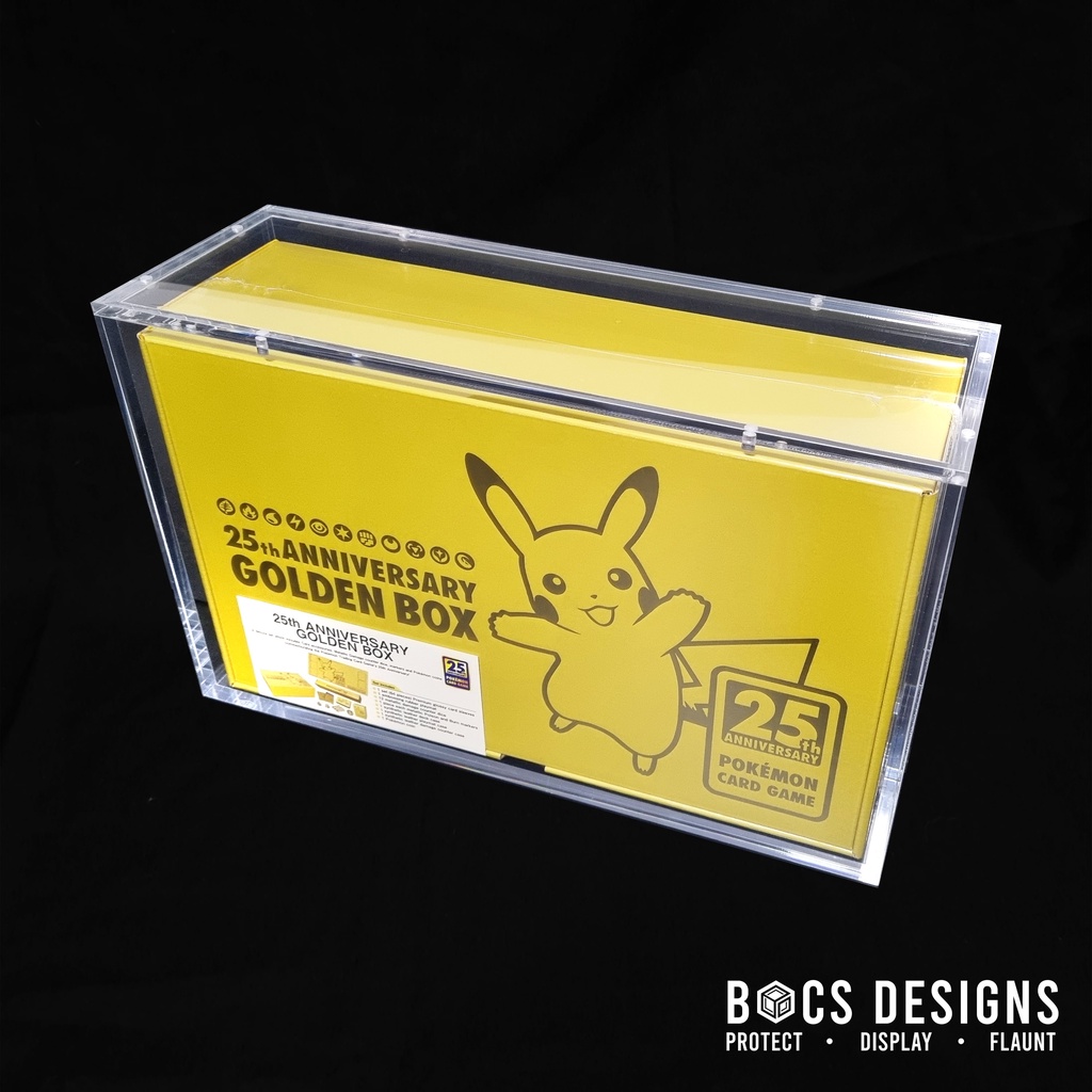 BOCS Pokemon 25th Anniversary Gold Box (English/Japanese/Chinese) Non UV  Acrylic Display Trading Card Game PKM TCG