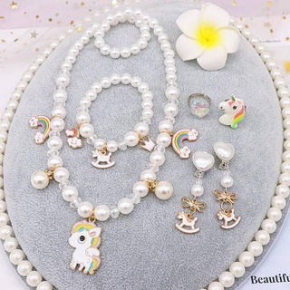 Pearl Necklace Bracelet Set Unicorn Necklace Girls Baby