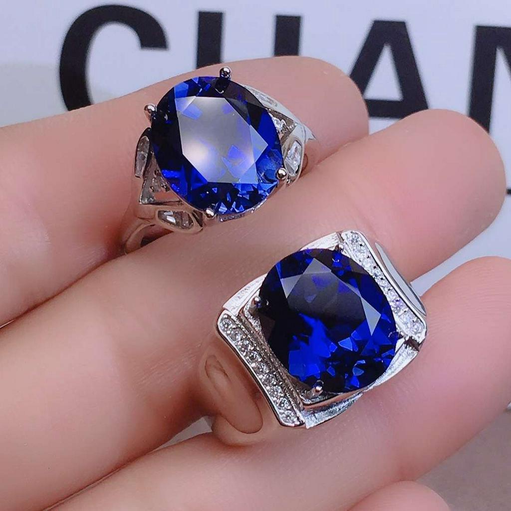 Sapphire Platinum Diamond Men Women Fashion Jewellery Accessories Blue Crystal 925 Silver Couple Rings Shopee Singapore