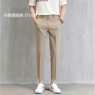 Spring Summer Thin Men Fashions Solid Color Casual Pants Man Slim Fit  Elastic Ankle-Length High Quality Formal Trousers Male