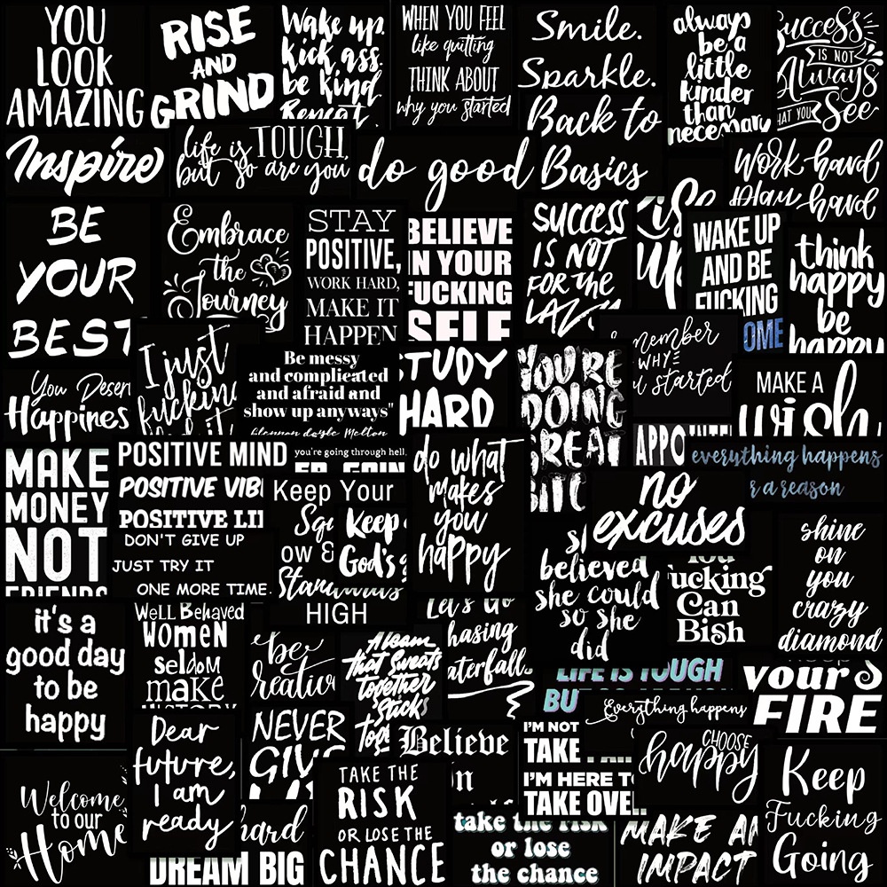 61 pcs Black Background Inspirational Phrases & Sentences Waterproof