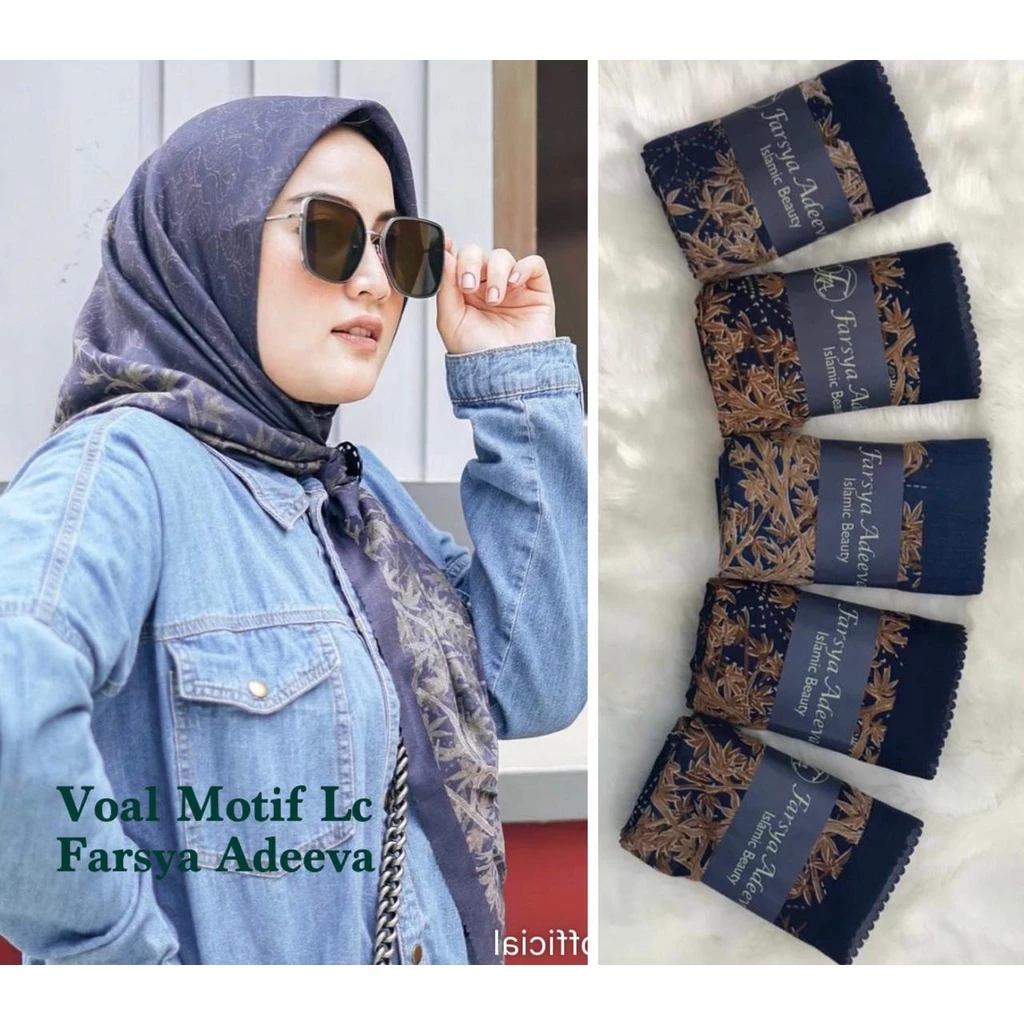 Hijab Segi 4 Voal / Hijab Segi Empat Premium / Voal Motif Printing Denay - Gambar 2