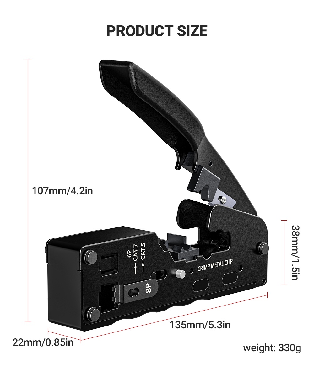 AMPCOM Cat 7 Network Crimping Tool CRIMP/CUT/TRIM/STRIP 4-IN-1 Works ...