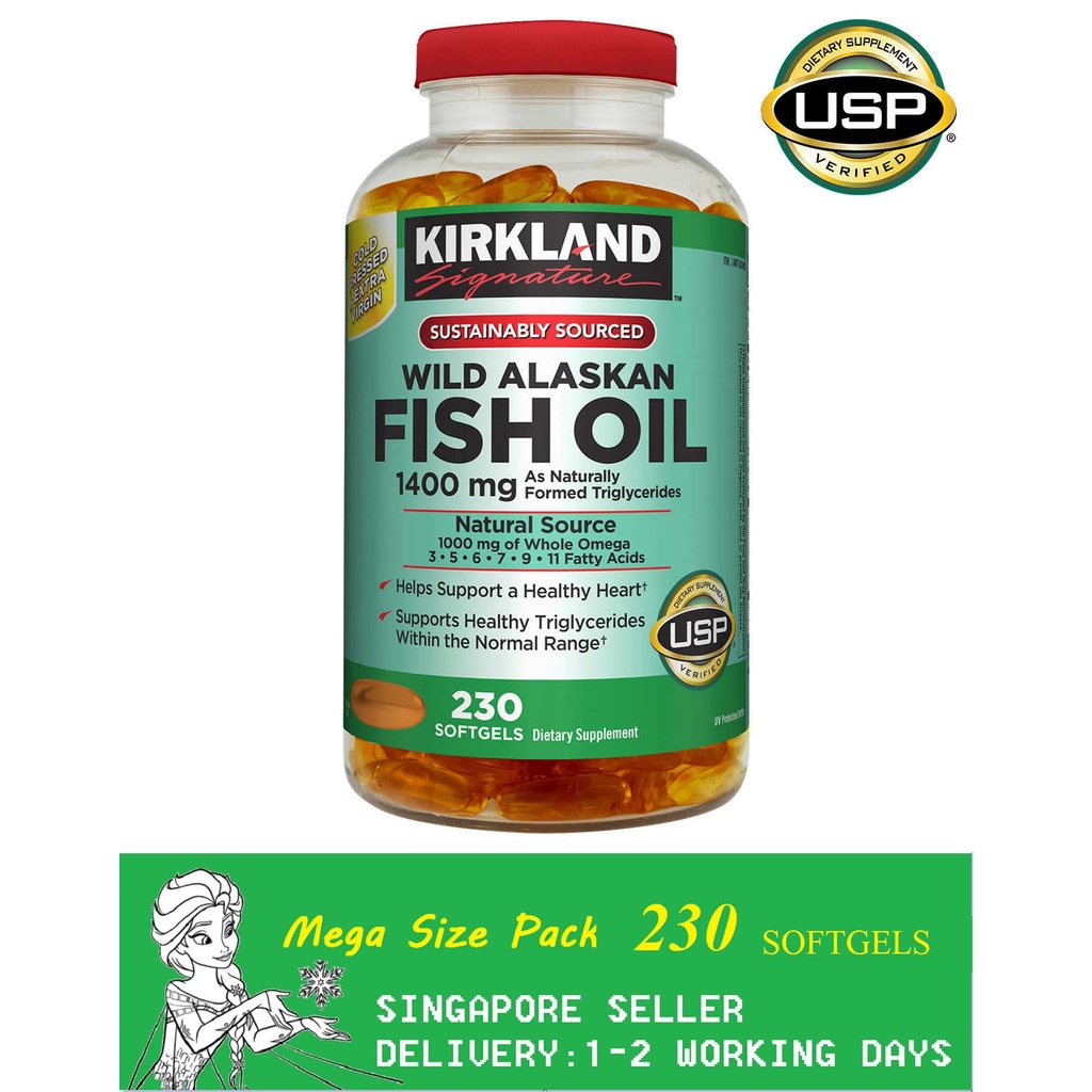 Kirkland Signature Wild Alaskan Fish Oil 1400 mg., 230 Softgels(EXP:10/ ...