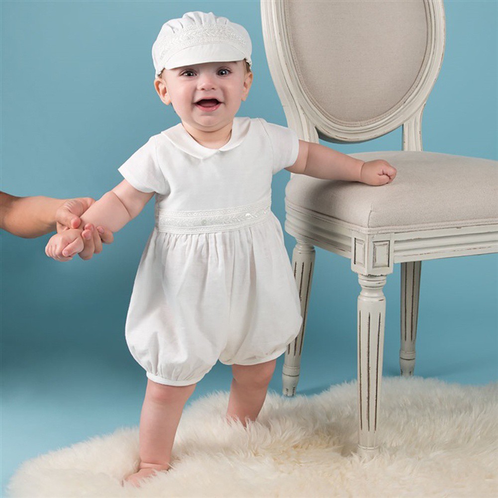 Ready Stock 2Pcs Newborn Baby Boys Baptism Christening Gown Romper Girls Short Sleeve Wedding Formal Party Outfit Photography Costume