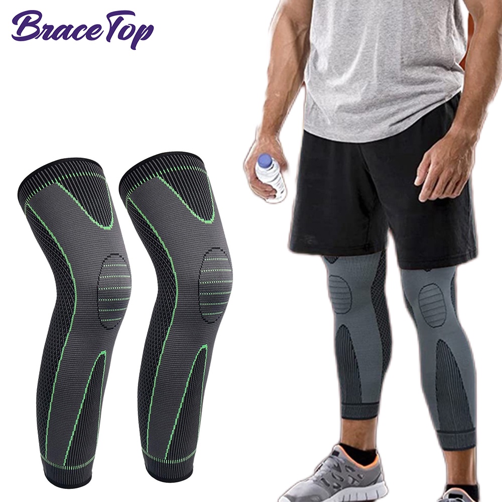 BraceTop Sports Anti-slip Full Length Compression Leg Sleeves Knee ...