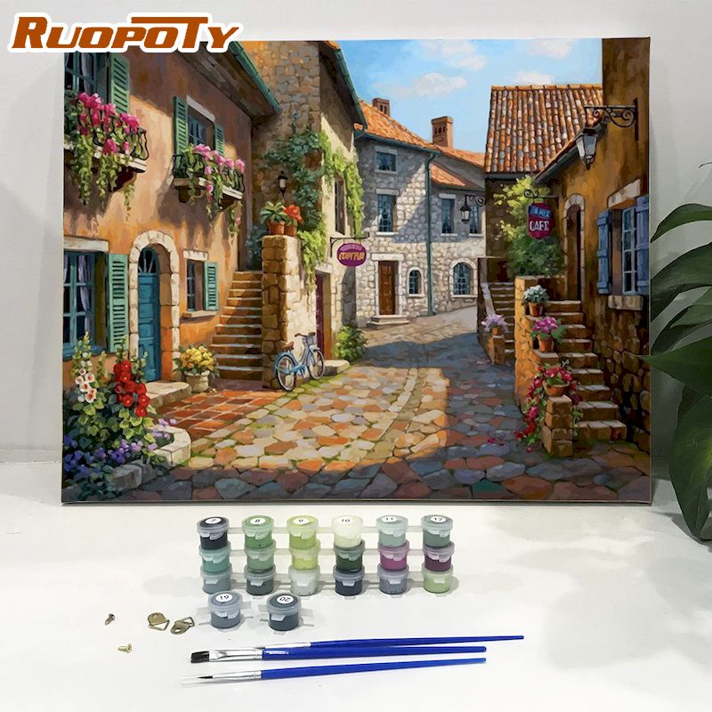 Ruopoty City Scenery DIY Paint By Number Acrylic Paint Landsacpe Oil
