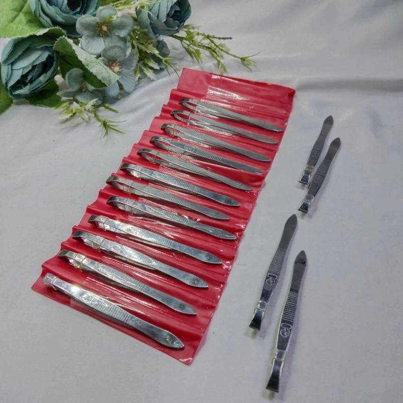Pinset Bulu Ketiak Uban Pencabut Alis Pinset Card Merah 12 Pcs - Gambar 2