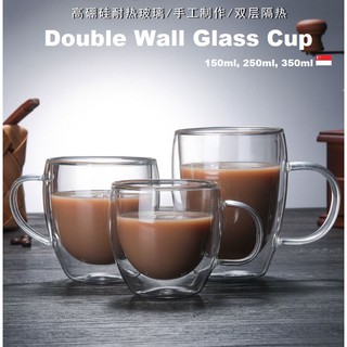 1pc 150ml Flat Shape Double Wall Insulated Glass Mug With Handle